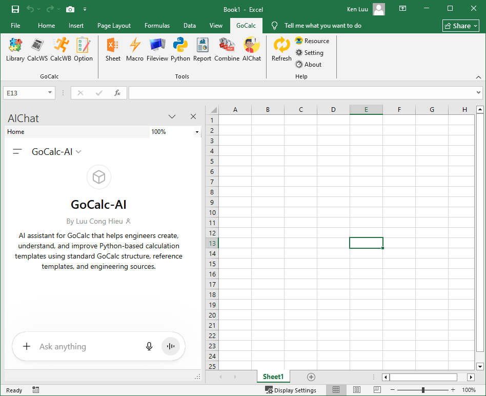 GoCalc Addin AI chat panel